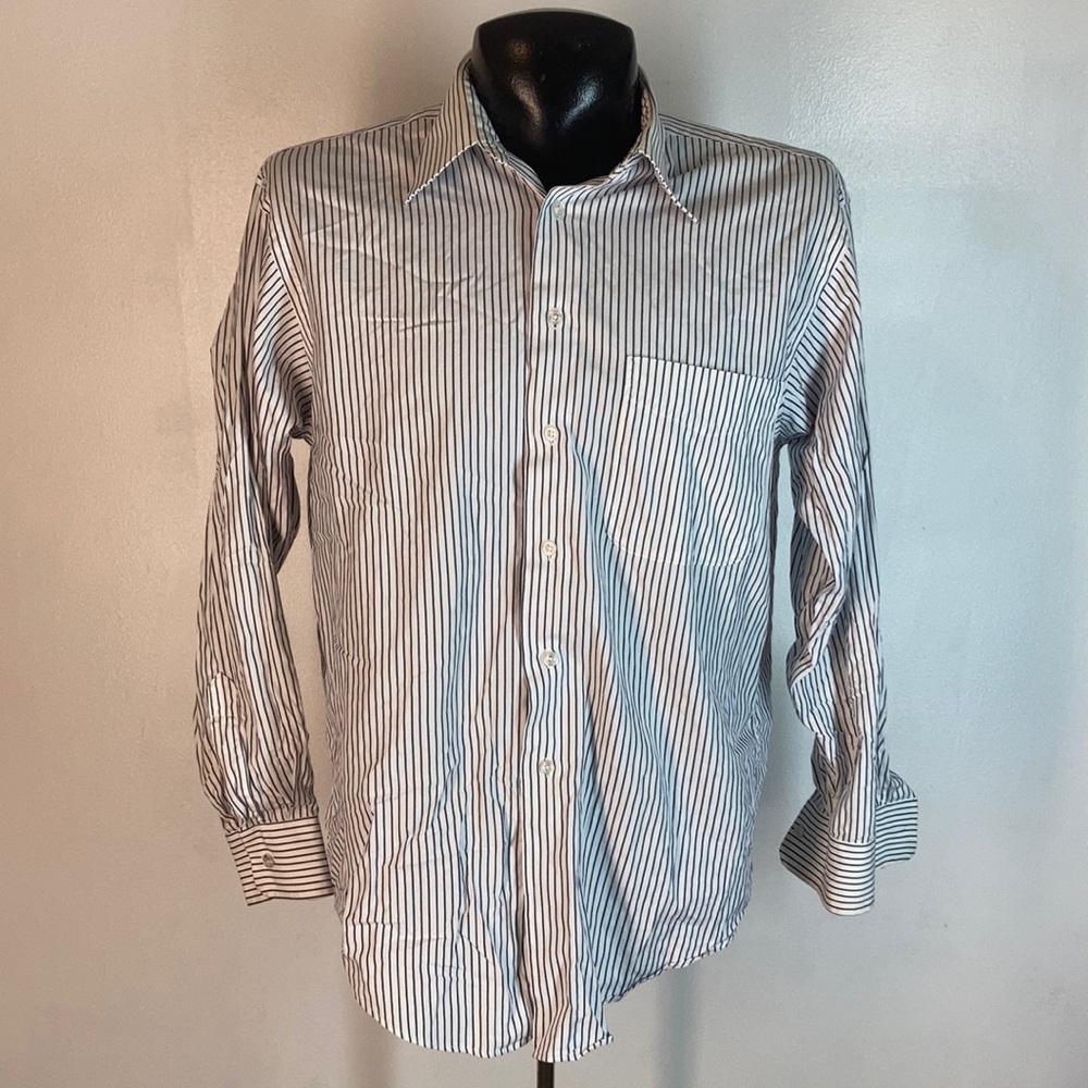Ike Behar White Dress Shirt Blue Stripes 16 - 34
